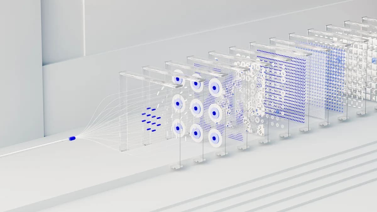 Visualisation abstraite d'un réseau neuronal interconnecté — illustration de l'IA agentique orchestrant des flux de données multiples